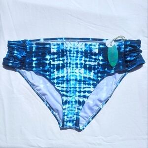 MYNAH Hipster Swim Bottom Blue Tie Dye Shirred Tab Side